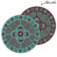 Aboriginal Recycled Plastic Round Mat [3m] - Connecting to Culture (Aqua/Burgundy)