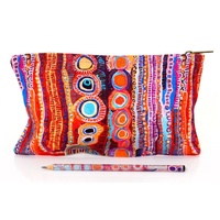 Better World Aboriginal Art Cotton Canvas/Mesh 1 Zip Pencil Case - Two Dogs Dreaming