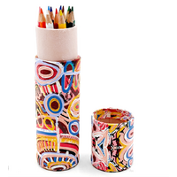 Handmade Paper Aboriginal Art Coloured Pencils (Set 12) Tube - Muthabaringga Dreaming