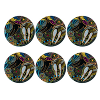 Warlukurlangu Aboriginal Art Glass Coaster Set (6) - The Dingo and Kangaroo Storyline