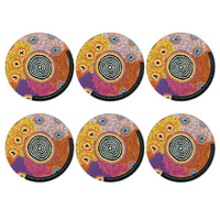 Warlukurlangu Aboriginal Art Glass Coaster Set (6) - Green Budgerigar Dreaming