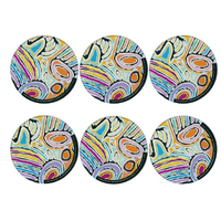 Warlukurlangu Aboriginal Art Glass Coaster Set (6) - Mina Mina Jukurrpa - Ngalyipi