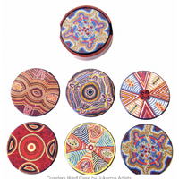 Jukurrpa Aboriginal Art Round Timber Box Coaster Set (6)  - Various Designs