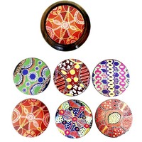 Keringke Aboriginal Art Round Timber Case Coaster Set (6)  - Various Designs