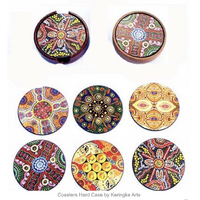 Keringke Aboriginal Art Round Timber Case Coaster Set (6)  - Various Designs