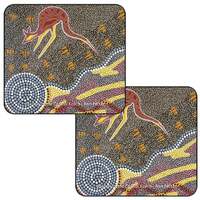 Tobwabba Aboriginal Art Australia Made Non-Slip Coaster 2 Set - Journey of Coastal Kooris
