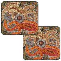 Tobwabba Aboriginal Art Australia Made Non-Slip Coaster 2 Set - Male & Female Goannas