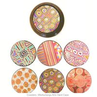 Warlukurlangu Aboriginal Art Round Timber Boxed Coaster Set (6)