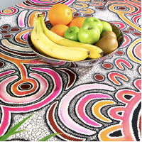Better World Aboriginal Arts Luxe Organic Cotton-Satin Tablecloth (150cm x 230cm) - Regeneration