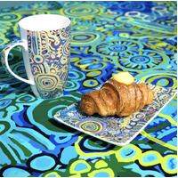 Better World Aboriginal Arts Luxe Organic Cotton-Satin Tablecloth (150cm x 230cm) - Ngarrindjeri Country