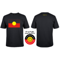 Dreamtime Kullilla-Art ABORIGINAL FLAG Black Cotton Screen-Printed T-Shirt - Adult