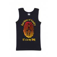 Dreamtime Kullilla-Art Guardians DNA SIZE 2 Black Cotton Screen-Printed SINGLET