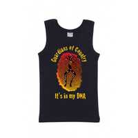 Dreamtime Kullilla-Art Guardians DNA SIZE 6 Black Cotton Screen-Printed SINGLET