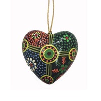 Keringke Aboriginal Art design Paper Mache Xmas Decoration - Large Heart - My Country (2)