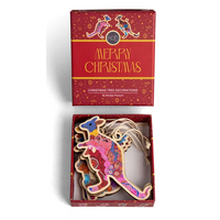 Gift Box Xmas Tree Timber Decorations [Kangaroo &amp; Koala] - Set (4) - KOH Living Aboriginal Art 