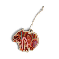 Aboriginal Art Wombat Timber Xmas Decoration (9cm) - Home