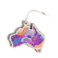 AUS Map  [Women's Love Story] Timber Xmas Decoration (9cm) - KOH Living Aboriginal Art