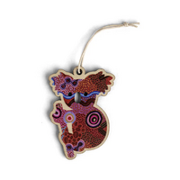 Aboriginal Art Koala Timber Xmas Decoration (9cm) - Our Country