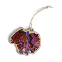 Aboriginal Art Wombat Timber Xmas Decoration (9cm) - Our Country