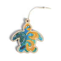 Turtle [Hooked] Timber Xmas Decoration (9cm) - KOH Living Aboriginal Art