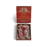 Aboriginal Art Gift Box Xmas Tree Timber Decorations - Set (4) - Women&#39;s Ceremony