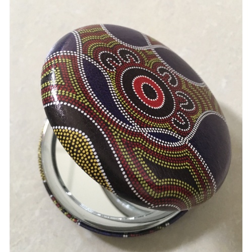 Hogarth Aboriginal Art Round Compact Mirror - Twin Rivers