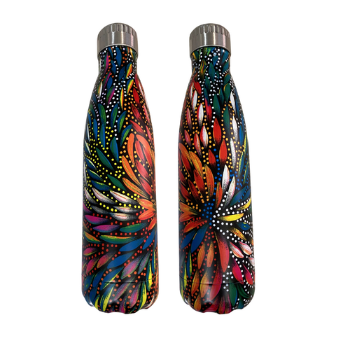 Caroline Numina Aboriginal Art Stainless Steel Bottle - 500ml - Bush Medicine Leaves