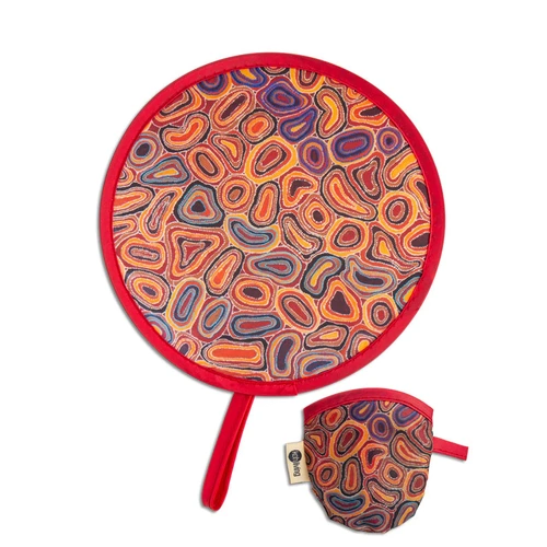 Dry Waterholes  Recycled Twist Folding Fan - Koh Living Aboriginal Art