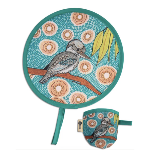 Aboriginal Kookaburra Recycled Twist Folding Fan - Koh Living Aboriginal Art