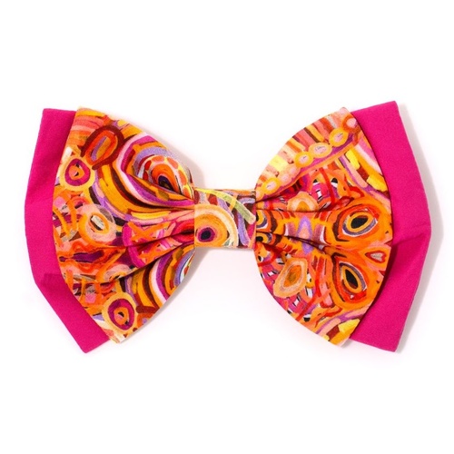 Better World Aboriginal Art Cotton Bow Hair Clip - Ramindjeri Water Dreaming