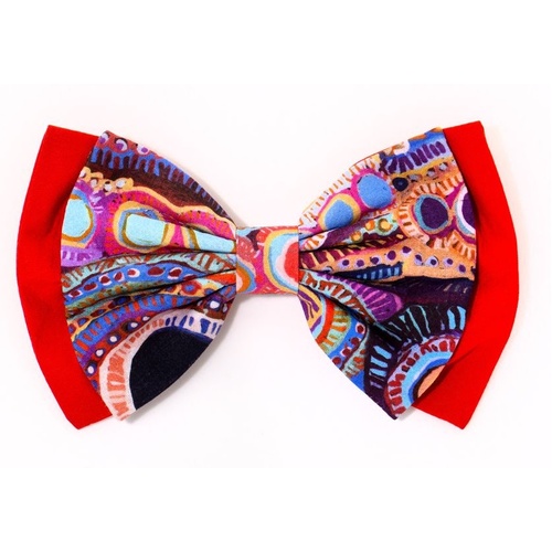 Better World Aboriginal Art Cotton Bow Hair Clip - Two Dogs Dreaming