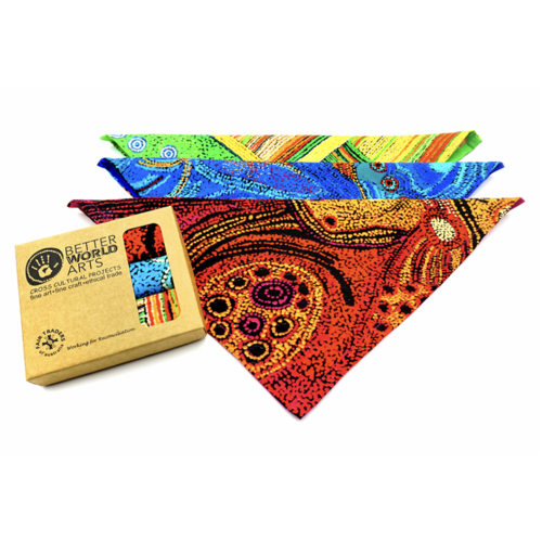 Better World Aboriginal Art Boxed Set (3) Handkerchiefs - Two Sisters