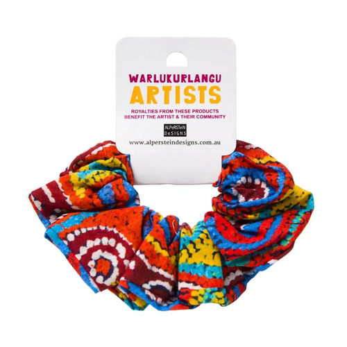 Warlukurlangu Aboriginal design Hair Scrunchy - Bush Carrot Dreaming (Medium)
