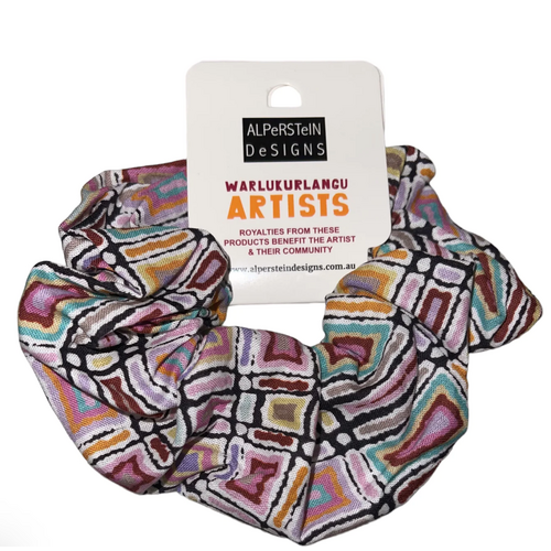 Warlukurlangu Aboriginal Design Hair Scrunchie (Large) - Water Dreaming
