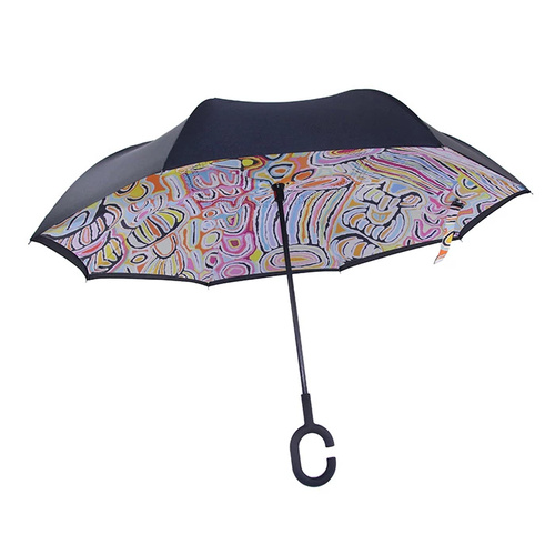 Warlukurlangu Aboriginal Art Inverted Umbrella - Mina Mina Dreaming