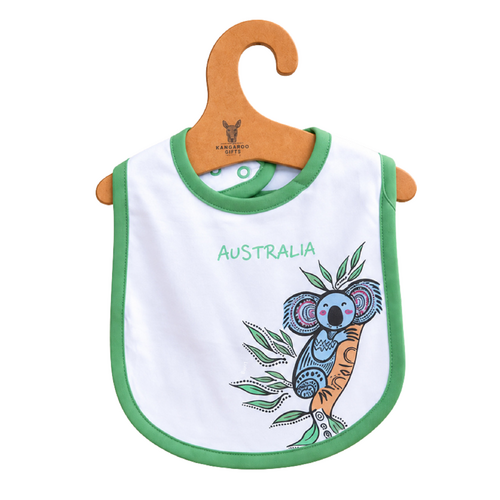 Coolah the Koala [Green]  Aboriginal design Cotton Baby Bib - Muralappi Dreamytime