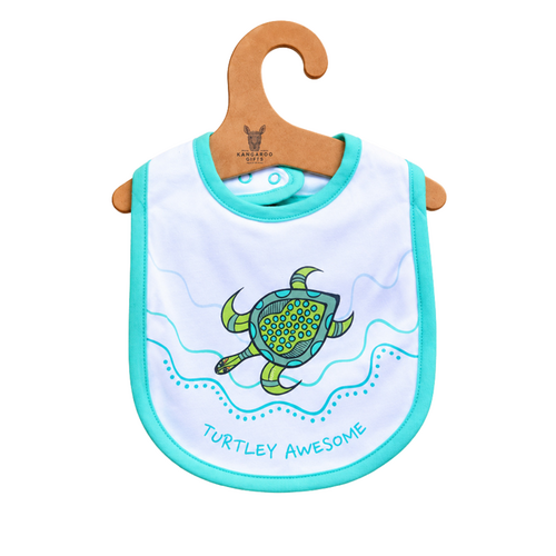 Yalnga the Turtle  [Aqua]  Aboriginal design Cotton Baby Bib - Muralappi Dreamytime
