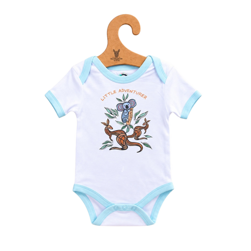 Joey Playtime [Blue] Aboriginal design Soft Cotton Romper (0-3mths) - Muralappi Dreamytime