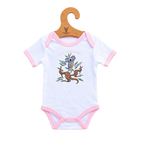 Joey Playtime [Pink] Aboriginal design Soft Cotton Romper (0-3mths) - Muralappi Dreamytime