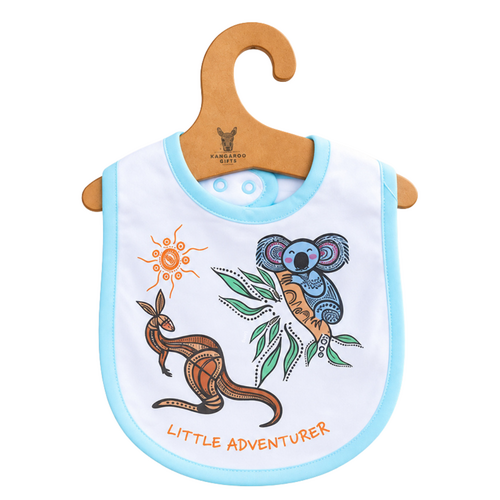 Kangaroo & Koala [Blue] Aboriginal design Cotton Baby Bib - Muralappi Dreamytime