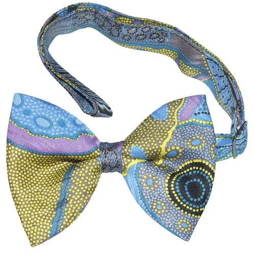 Outstations Aboriginal Art Polyester Bowtie - Kangaroo Story (Blue)