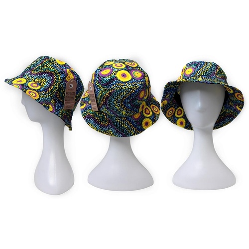 Bunabiri Aboriginal Art Cotton Bucket Hat - Seven Sisters Dreaming