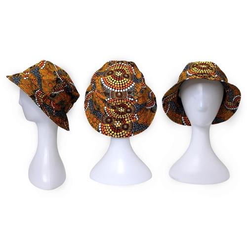 Bunabiri Aboriginal Art Cotton Bucket Hat - Colours of the Land