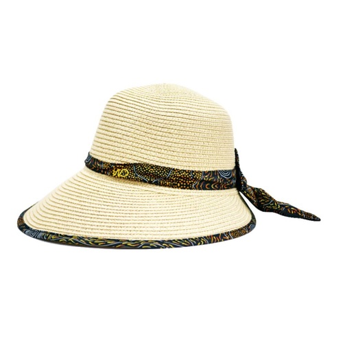 Warrina Aboriginal Art Ladies Straw Floppy Hat - Bush Camp