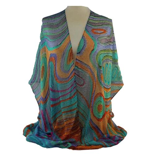 Saretta Aboriginal Art Cotton/Viscose Open Kaftan - Malang (Together) Generations