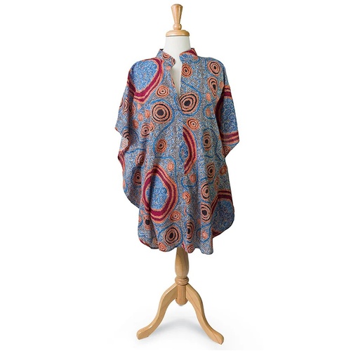 Warlukurlangu Aboriginal Art Short Cotton Kaftan - Lappi Lappi Dreaming