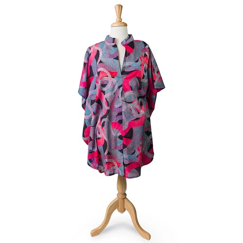 Warlukurlangu Aboriginal Art Short Cotton Kaftan - Fire Country Dreaming