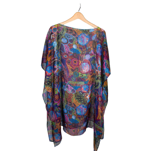 Justin Butler Aboriginal Art Sheer Polyester Poncho - The Dingo and the Kangaroo storyline