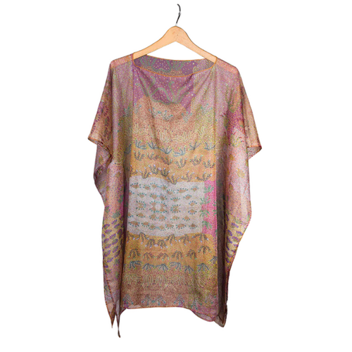 Ampilatwatja Aboriginal Art Sheer Polyester Poncho - Bush Medicine Plants