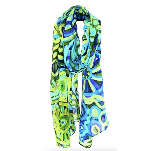 Better World Aboriginal Art Organic Cotton Summer Scarf (200cm x 70cm)  - Ngarrindjeri Country